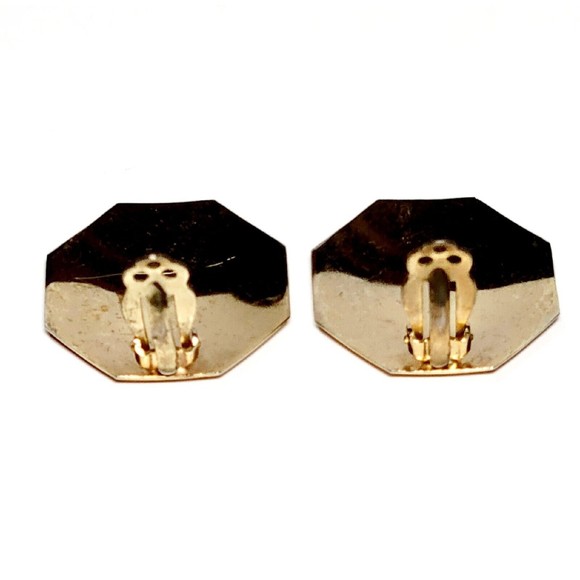 MCM Octogonal Clip On Earrings Brooch Set Gold Tone Engraved Victorian Style VGC - Picture 7 of 14